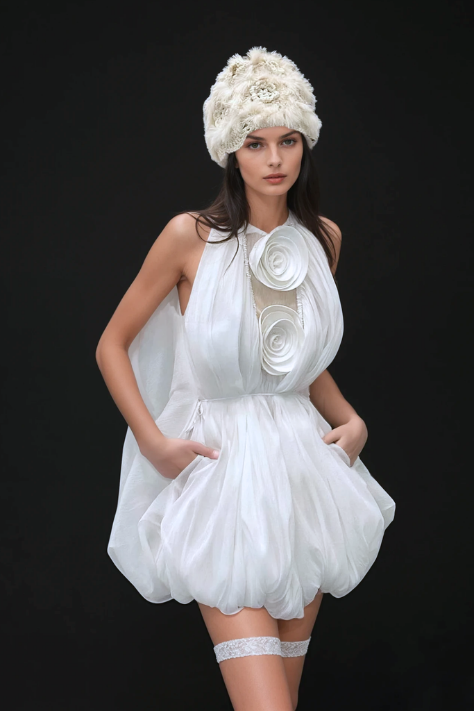 Cam Ruch Flower Puffy Mini Dress - Stylish beautiful dress for special occasions | Buy Online