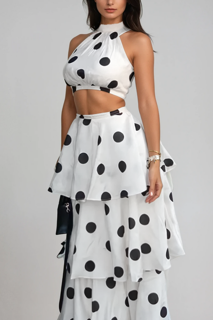 Stylish beautiful dress | Camal Dot Ruffle Skirt Set - Ideal for special occasions
