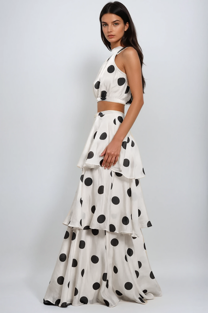 Shop  beautiful dress - Perfect for special occasions | Camal Dot Ruffle Skirt Set