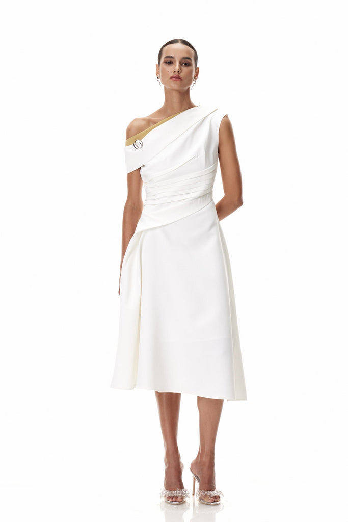 Cambyses One Shouder Ruch Midi Dress - Stylish beautiful dress for special occasions | Buy Online