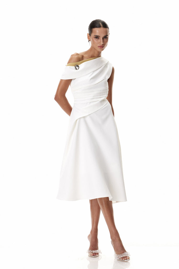 Cambyses One Shouder Ruch Midi Dress - Stylish beautiful dress for special occasions | Buy Online