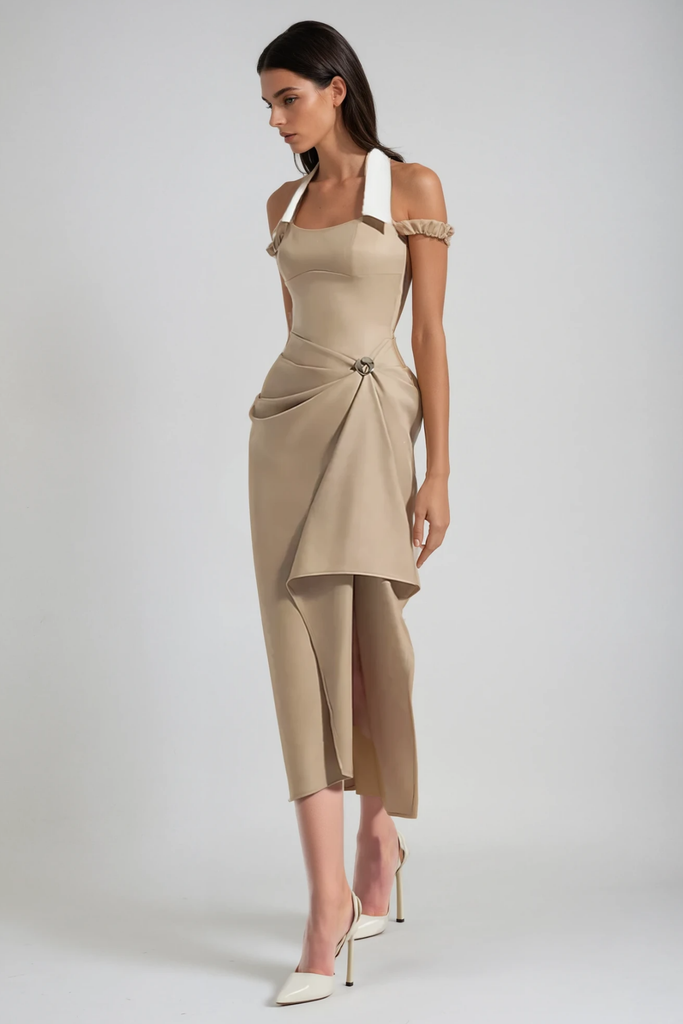 Camden Halter Neck Asymmetric Midi Dress - Stylish beautiful dress for special occasions | Buy Online