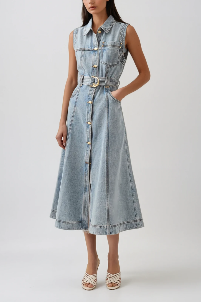 Shop  blue dress - Perfect for special occasions | Camilla Sleeveless Denim Dress In Blue