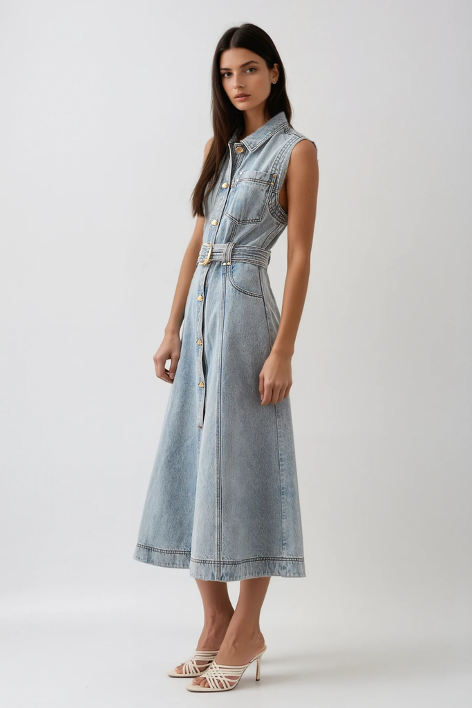 Shop  blue dress - Perfect for special occasions | Camilla Sleeveless Denim Dress In Blue