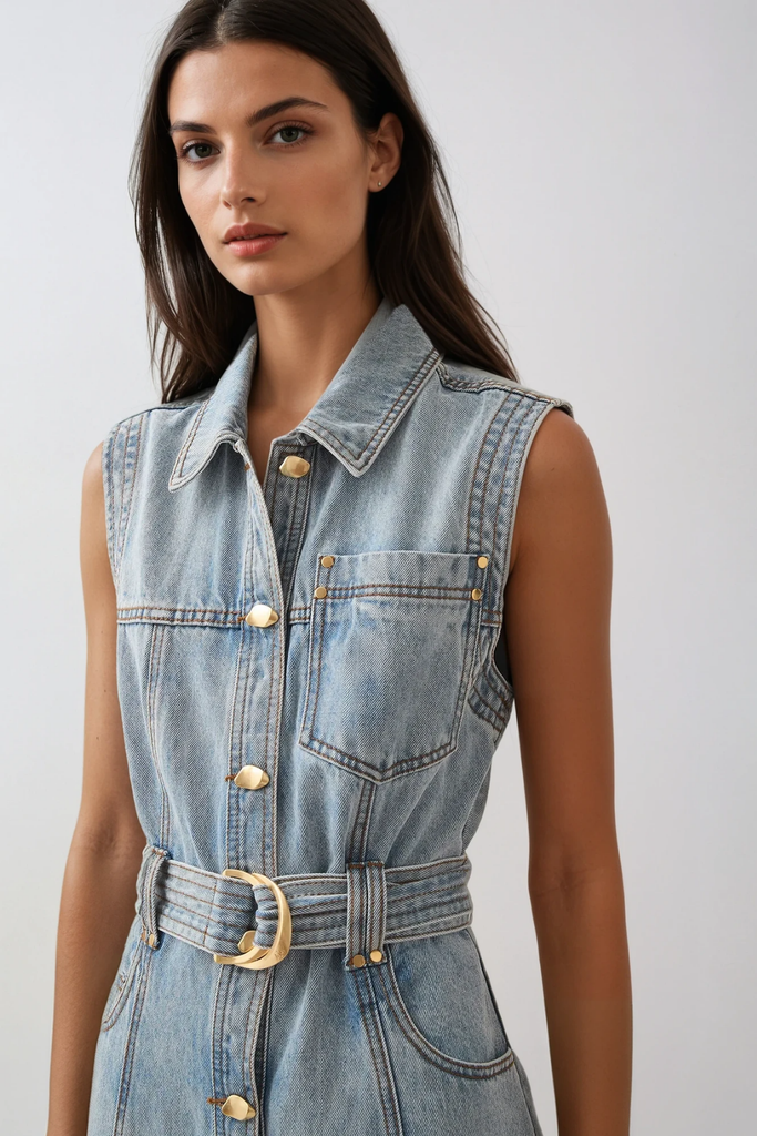 Shop  blue dress - Perfect for special occasions | Camilla Sleeveless Denim Dress In Blue