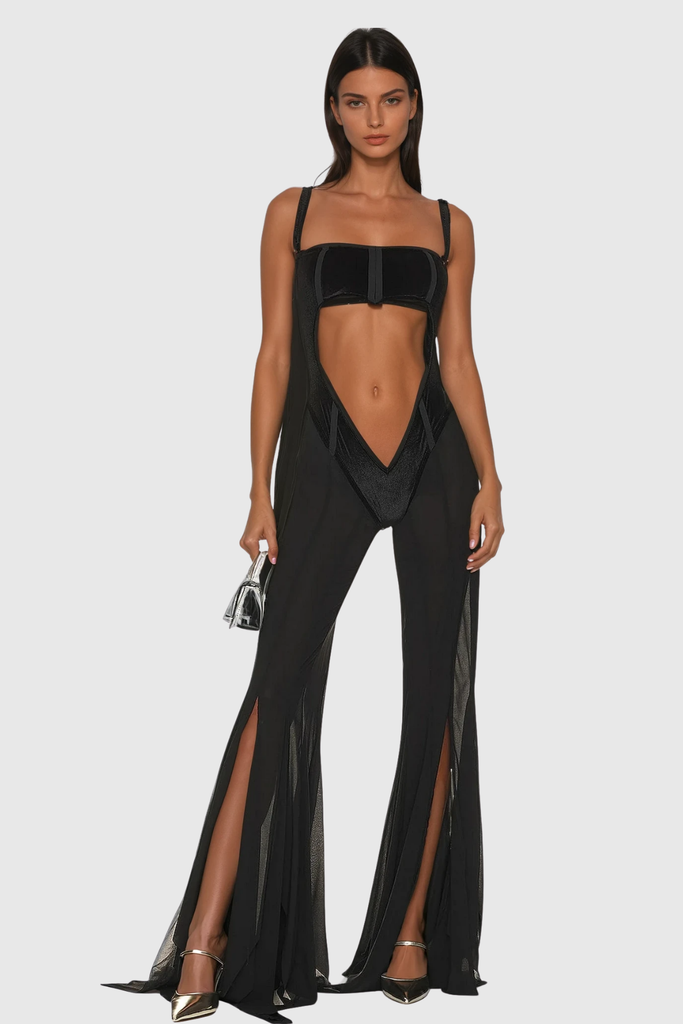 Stylish beautiful dress | Camron Cutout Split Mesh Jumpsuit - Ideal for special occasions