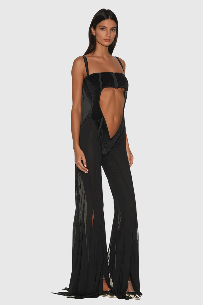 Stylish beautiful dress | Camron Cutout Split Mesh Jumpsuit - Ideal for special occasions