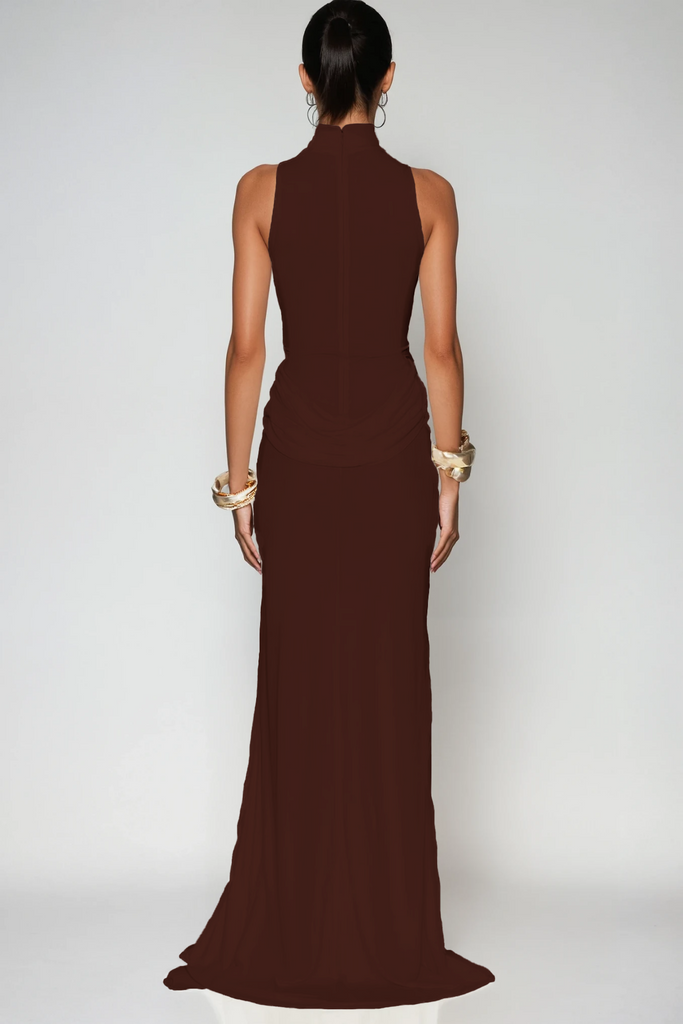 Stylish brown dress | Canaan Ruch Sleeveless Split Maxi Dress In Brown - Ideal for special occasions