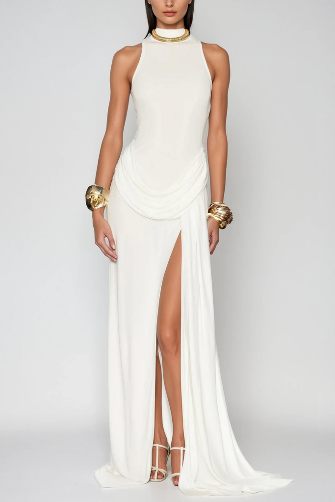 Canaan Ruch Sleeveless Split Maxi Dress In White - Stylish white dress for special occasions | Buy Online