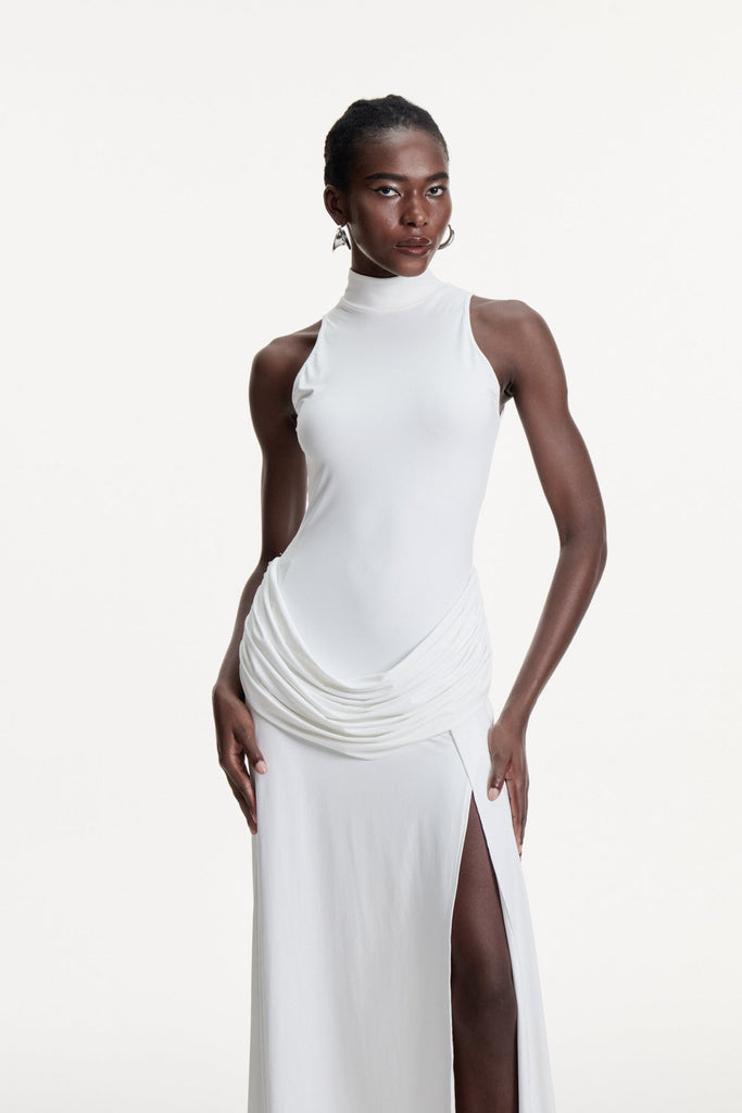 Canaan Ruch Sleeveless Split Maxi Dress In White - Stylish white dress for special occasions | Buy Online