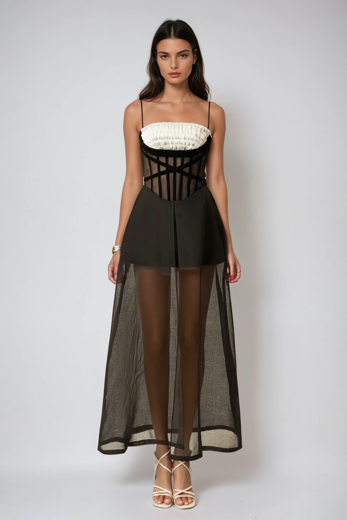 Candelaria Ruch Mesh Corset Maxi Dress - Stylish beautiful dress for special occasions | Buy Online