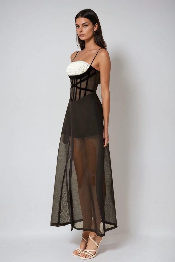 Candelaria Ruch Mesh Corset Maxi Dress - Stylish beautiful dress for special occasions | Buy Online