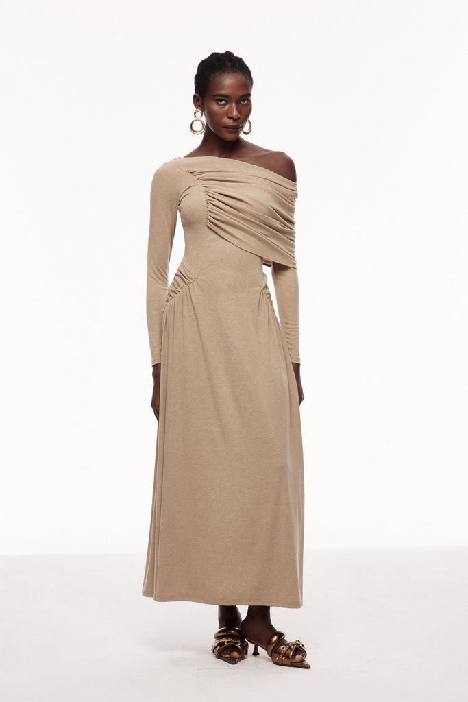 Candi Ruch Asymmetric Maxi Dress In Khaki - Stylish beautiful dress for special occasions | Buy Online
