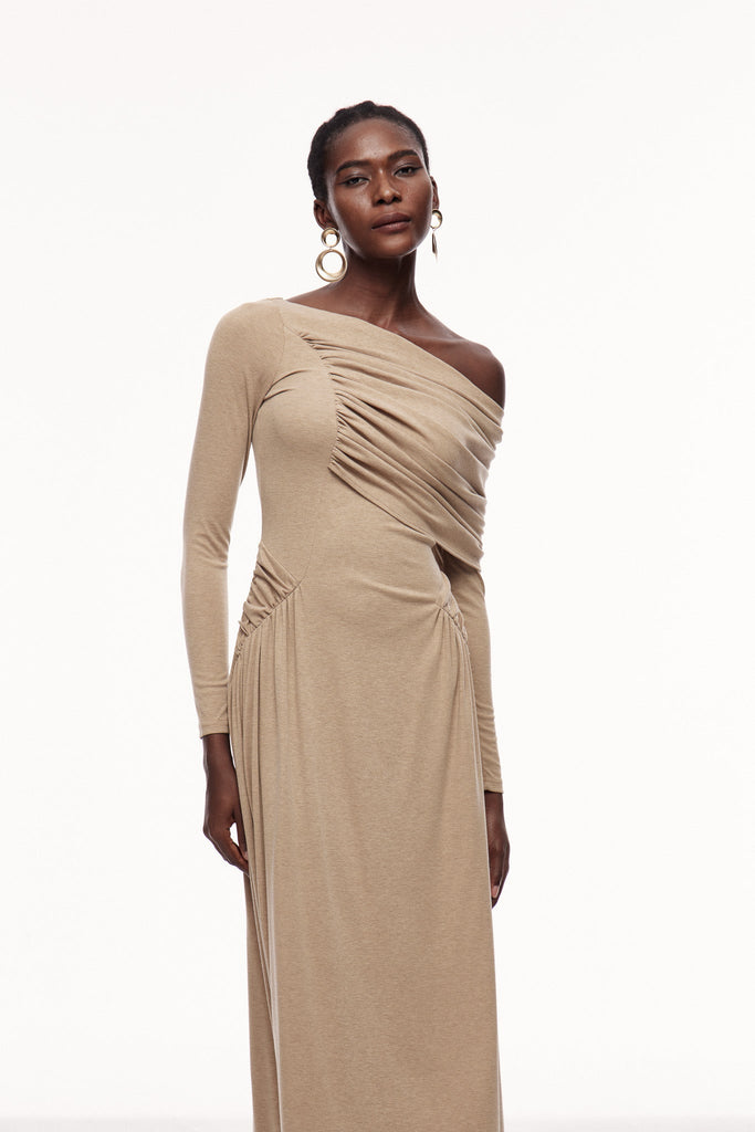 Candi Ruch Asymmetric Maxi Dress In Khaki - Stylish beautiful dress for special occasions | Buy Online