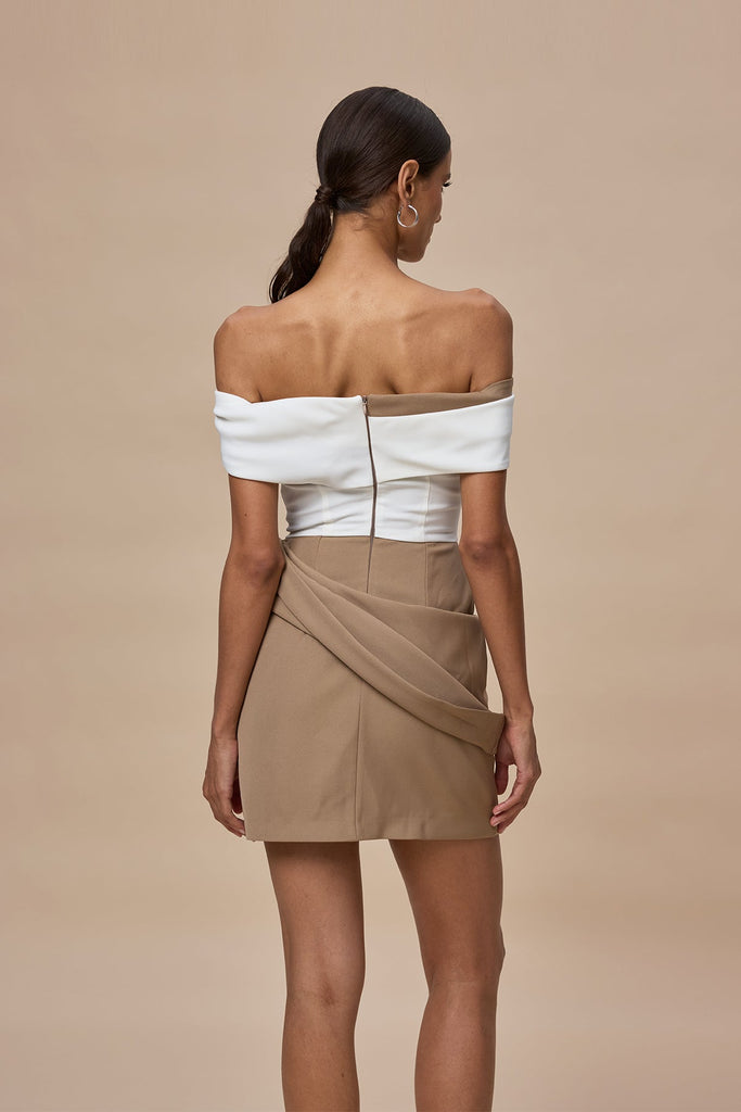 Candide Off Shoulder Ruch Mini Dress - Stylish beautiful dress for special occasions | Buy Online