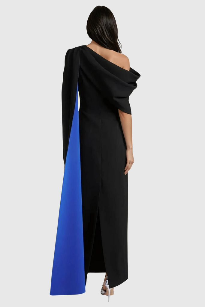 Stylish black dress | Candidus Shawl Ruch Asymmetric Midi Dress In Black - Ideal for special occasions