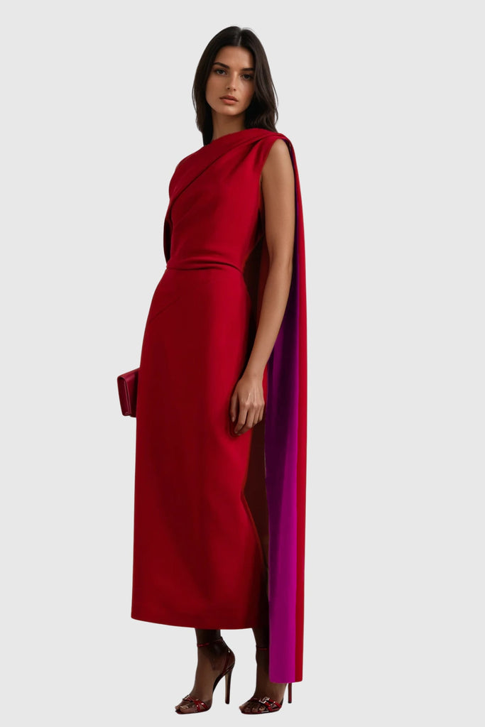 Stylish beautiful dress | Candidus Shawl Ruch Asymmetric Midi Dress - Ideal for special occasions