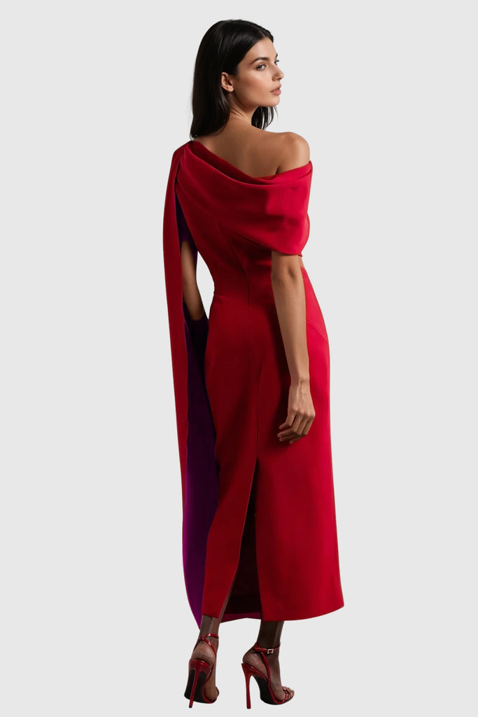 Stylish beautiful dress | Candidus Shawl Ruch Asymmetric Midi Dress - Ideal for special occasions