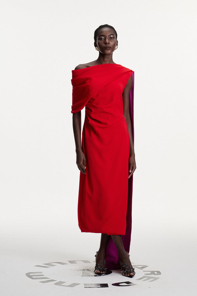 Stylish beautiful dress | Candidus Shawl Ruch Asymmetric Midi Dress - Ideal for special occasions