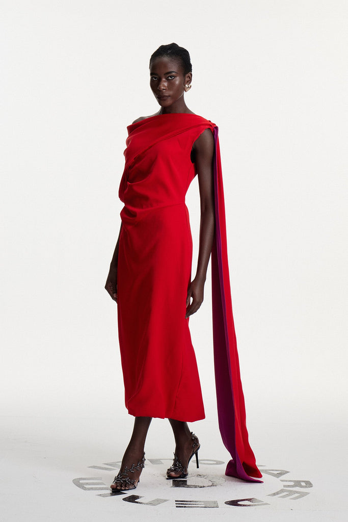 Candidus Shawl Ruch Asymmetric Midi Dress - Stylish beautiful dress for special occasions | Buy Online