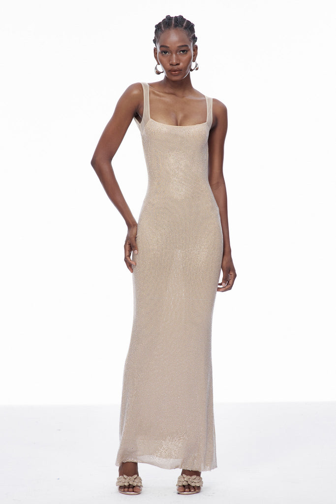 Stylish beautiful dress | Caomh Sequin Backless Maxi Dress In Apricot - Ideal for special occasions