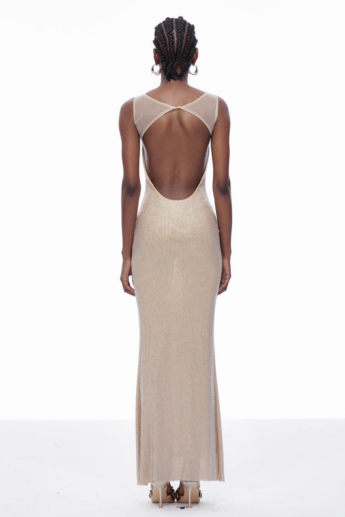 Shop  beautiful dress - Perfect for special occasions | Caomh Sequin Backless Maxi Dress In Apricot