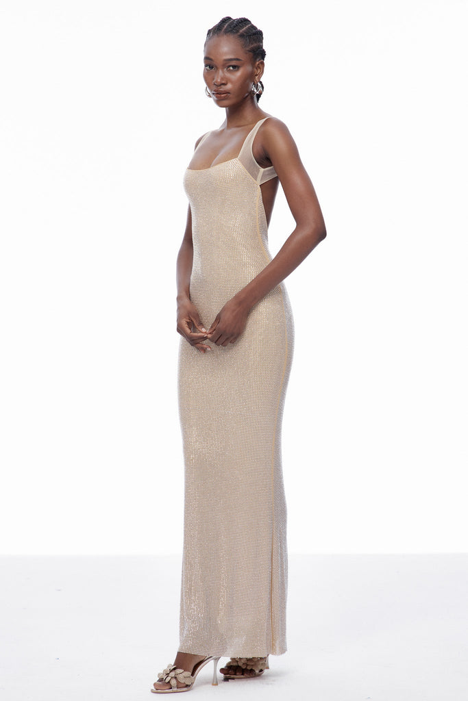 Shop  beautiful dress - Perfect for special occasions | Caomh Sequin Backless Maxi Dress In Apricot