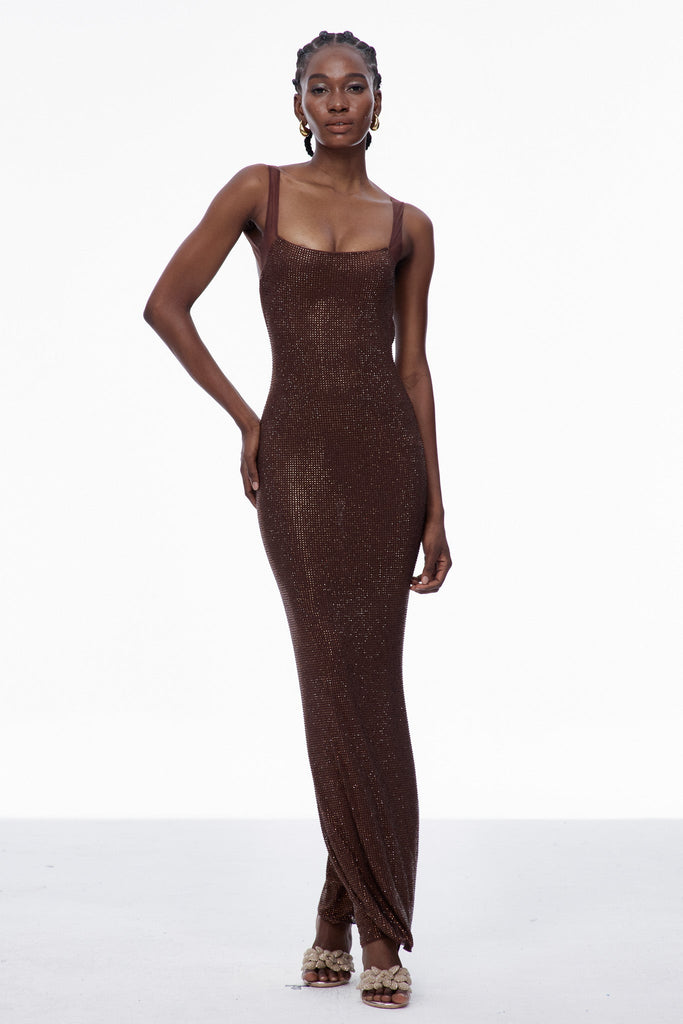 Shop  brown dress - Perfect for special occasions | Caomh Sequin Backless Maxi Dress In Brown