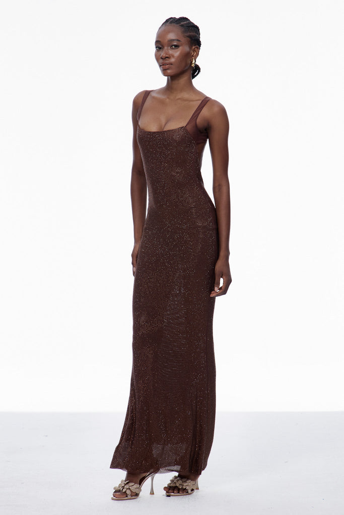 Shop  brown dress - Perfect for special occasions | Caomh Sequin Backless Maxi Dress In Brown