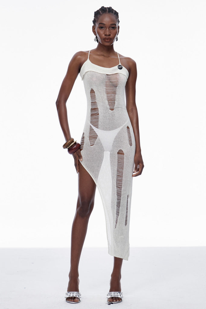 Shop  beautiful dress - Perfect for special occasions | Capri Spaghetti Cutout Knit Maxi Dress In Apricot