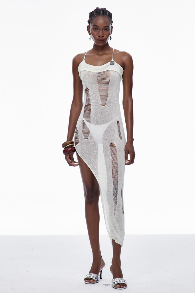 Stylish beautiful dress | Capri Spaghetti Cutout Knit Maxi Dress In Apricot - Ideal for special occasions