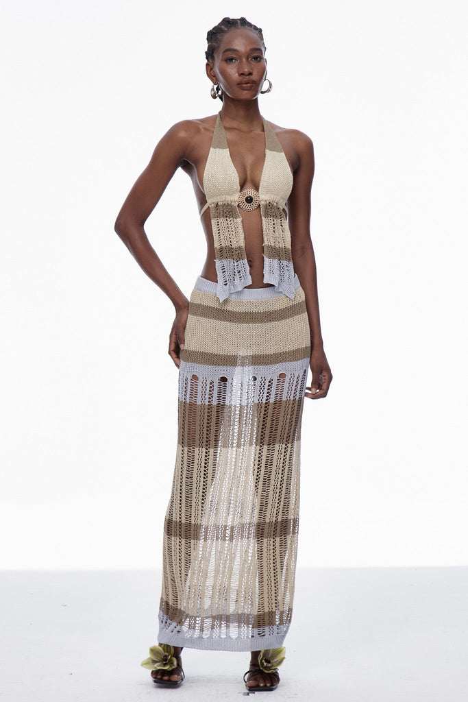 Caprice Plunge Backless Knit Skirt Set - Stylish beautiful dress for special occasions | Buy Online