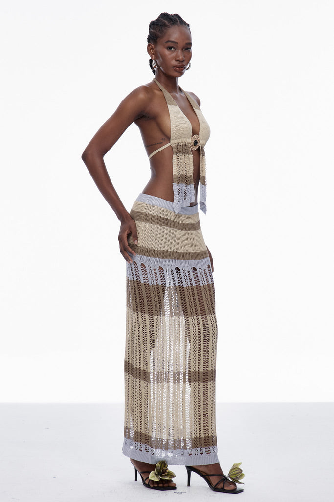 Caprice Plunge Backless Knit Skirt Set - Stylish beautiful dress for special occasions | Buy Online