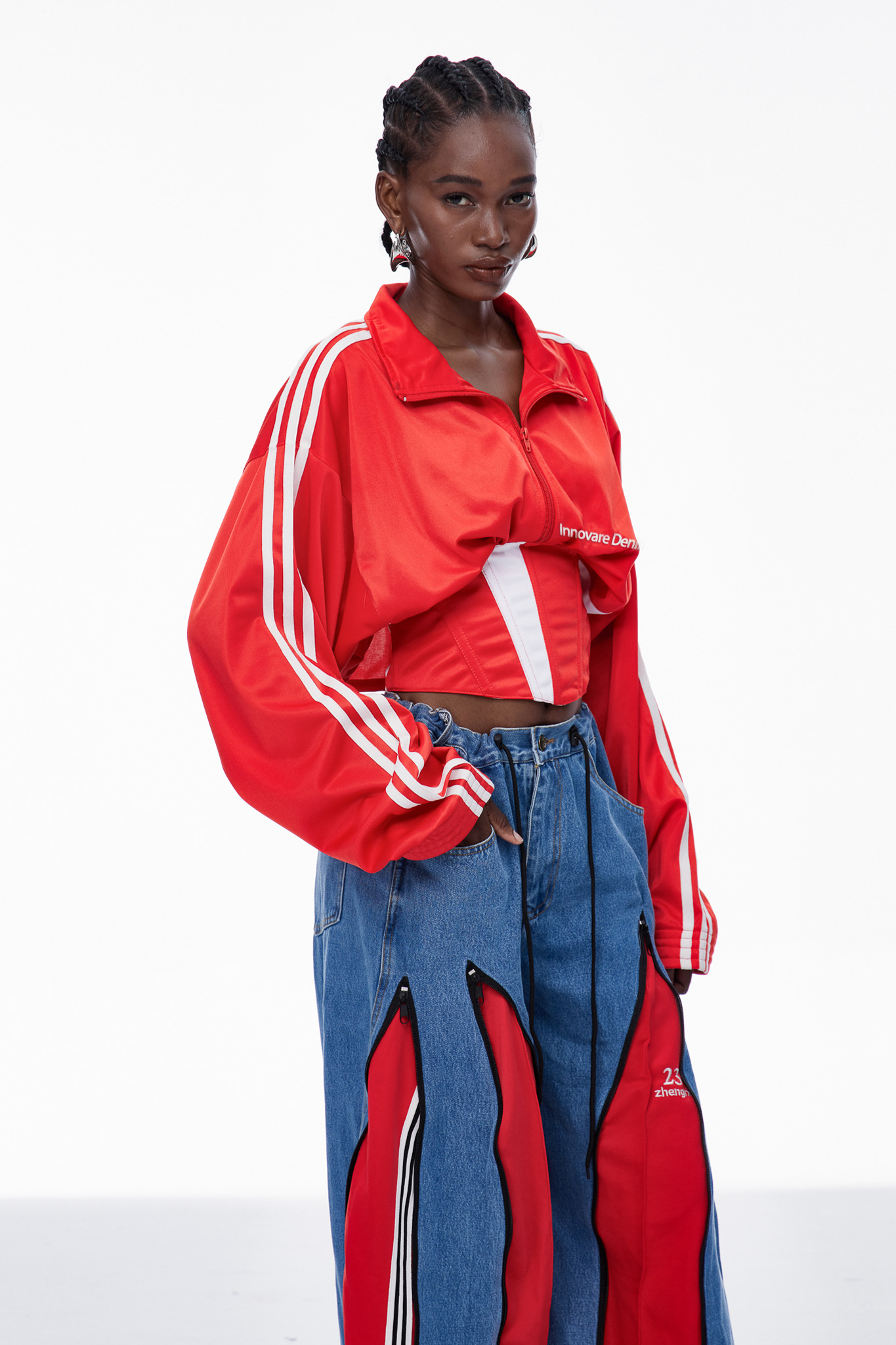 Capricia Stripe Lace Up Top In Red