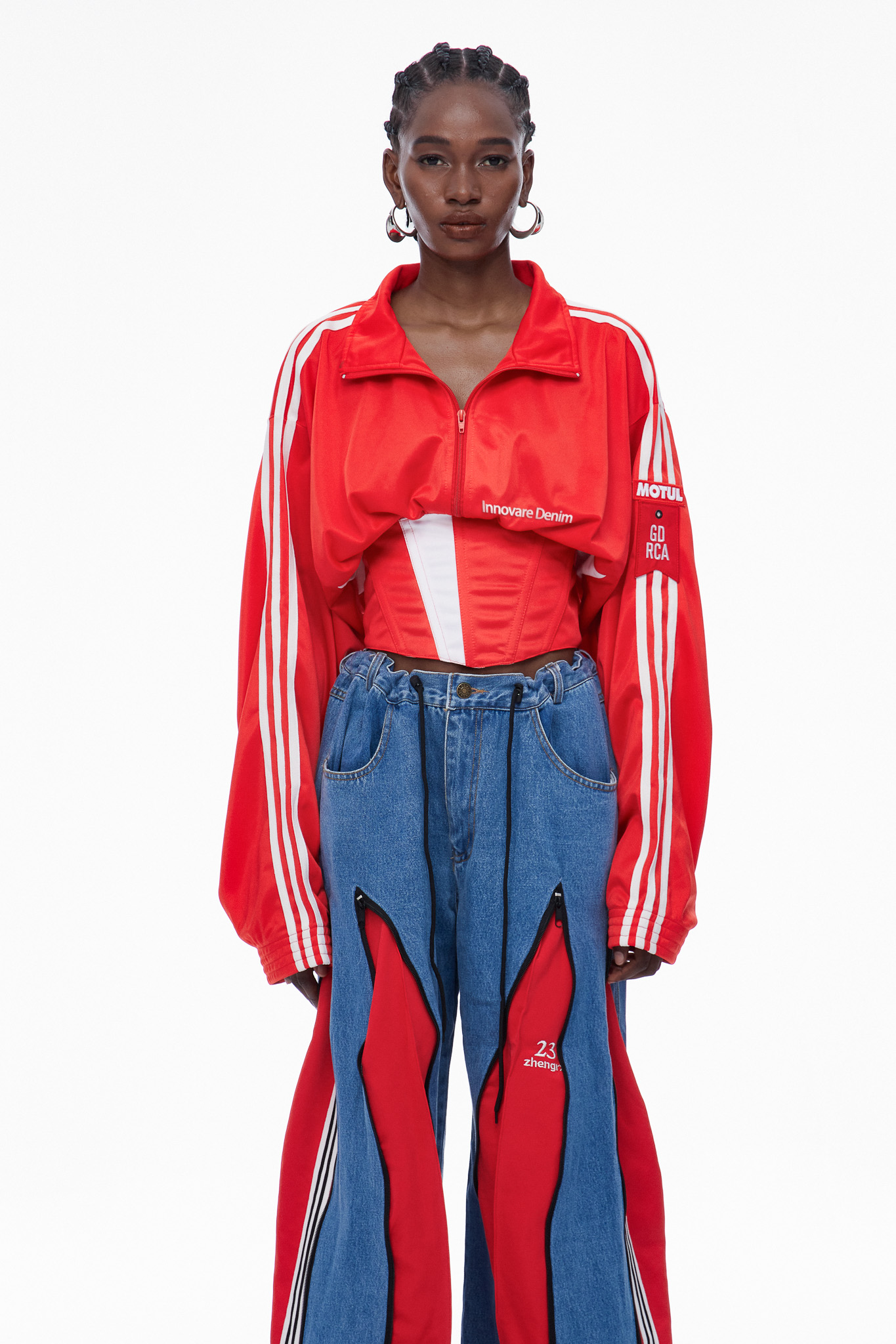 Capricia Stripe Lace Up Top In Red