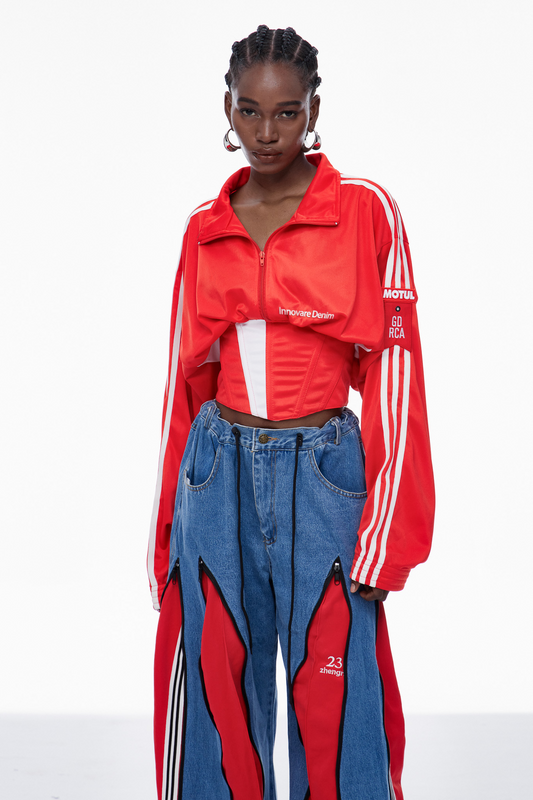 Capricia Stripe Lace Up Top In Red