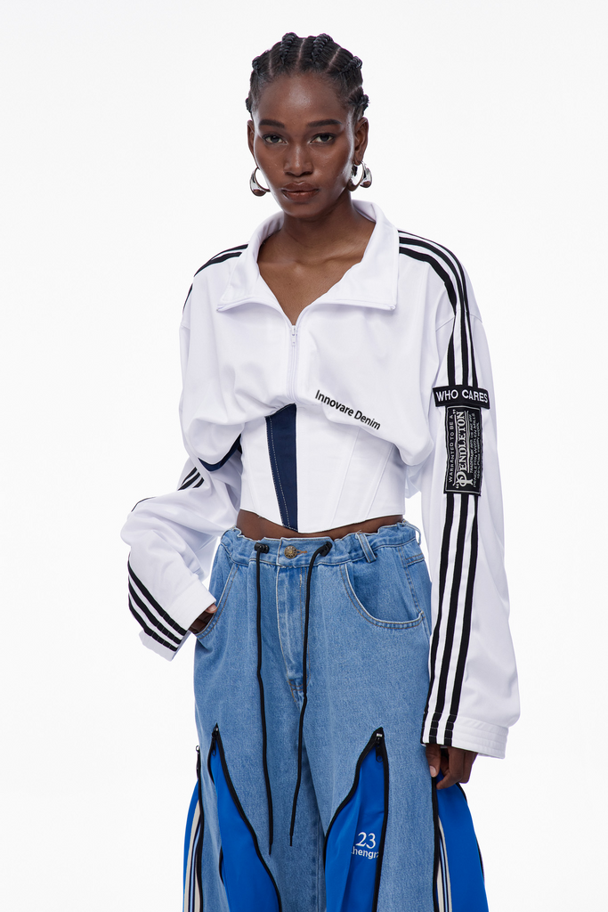 Capricia Stripe Lace Up Top In White - Stylish white dress for special occasions | Buy Online