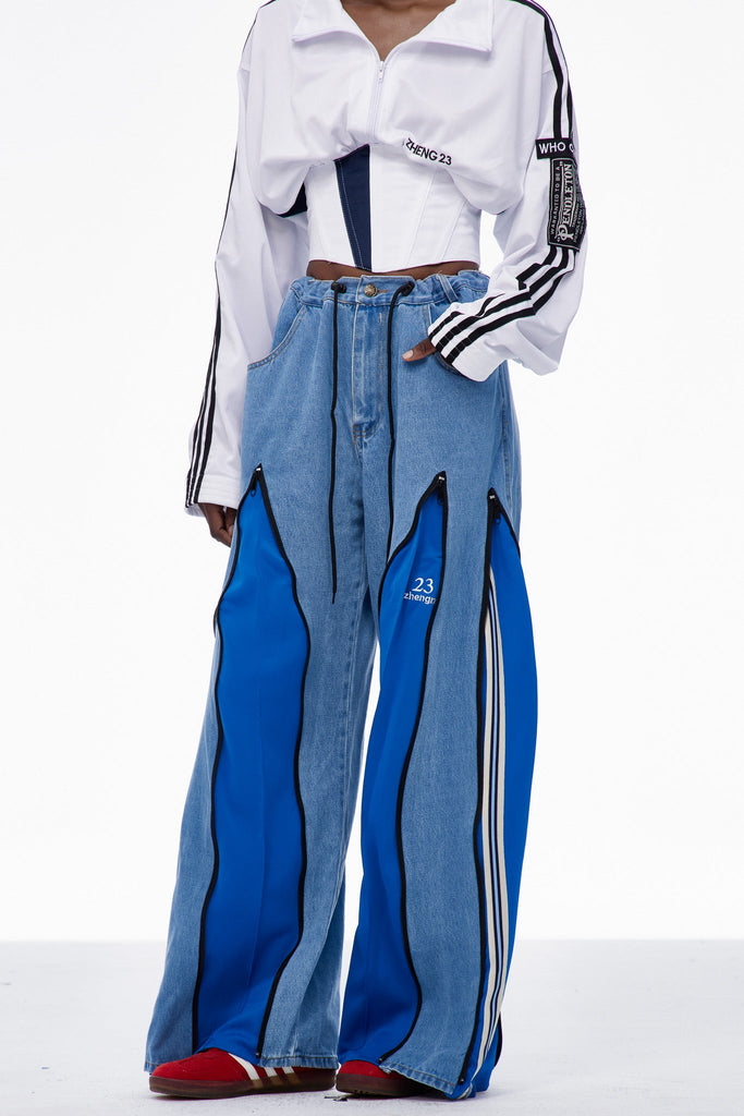 Stylish blue dress | Caprina Deconstruct Zipper Stripe Jeans In Blue - Ideal for special occasions