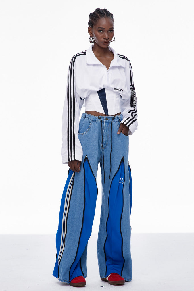 Stylish blue dress | Caprina Deconstruct Zipper Stripe Jeans In Blue - Ideal for special occasions