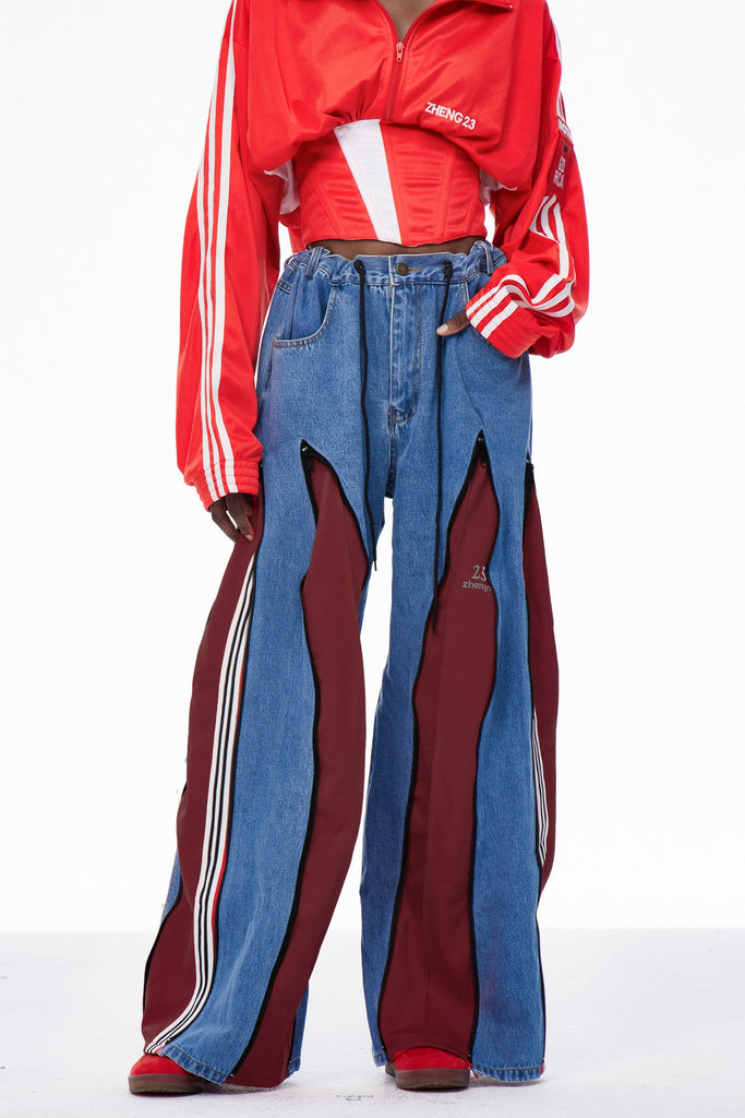 Shop  red dress - Perfect for special occasions | Caprina Deconstruct Zipper Stripe Jeans In Deep Red