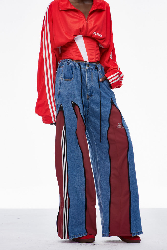 Shop  red dress - Perfect for special occasions | Caprina Deconstruct Zipper Stripe Jeans In Deep Red