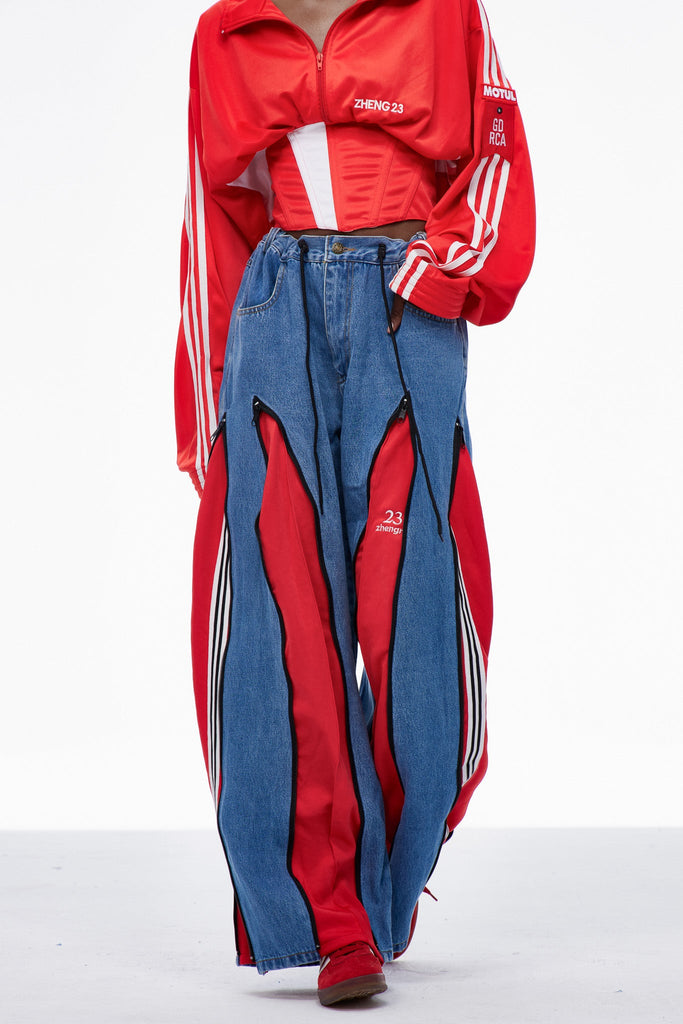 Shop  red dress - Perfect for special occasions | Caprina Deconstruct Zipper Stripe Jeans In Red