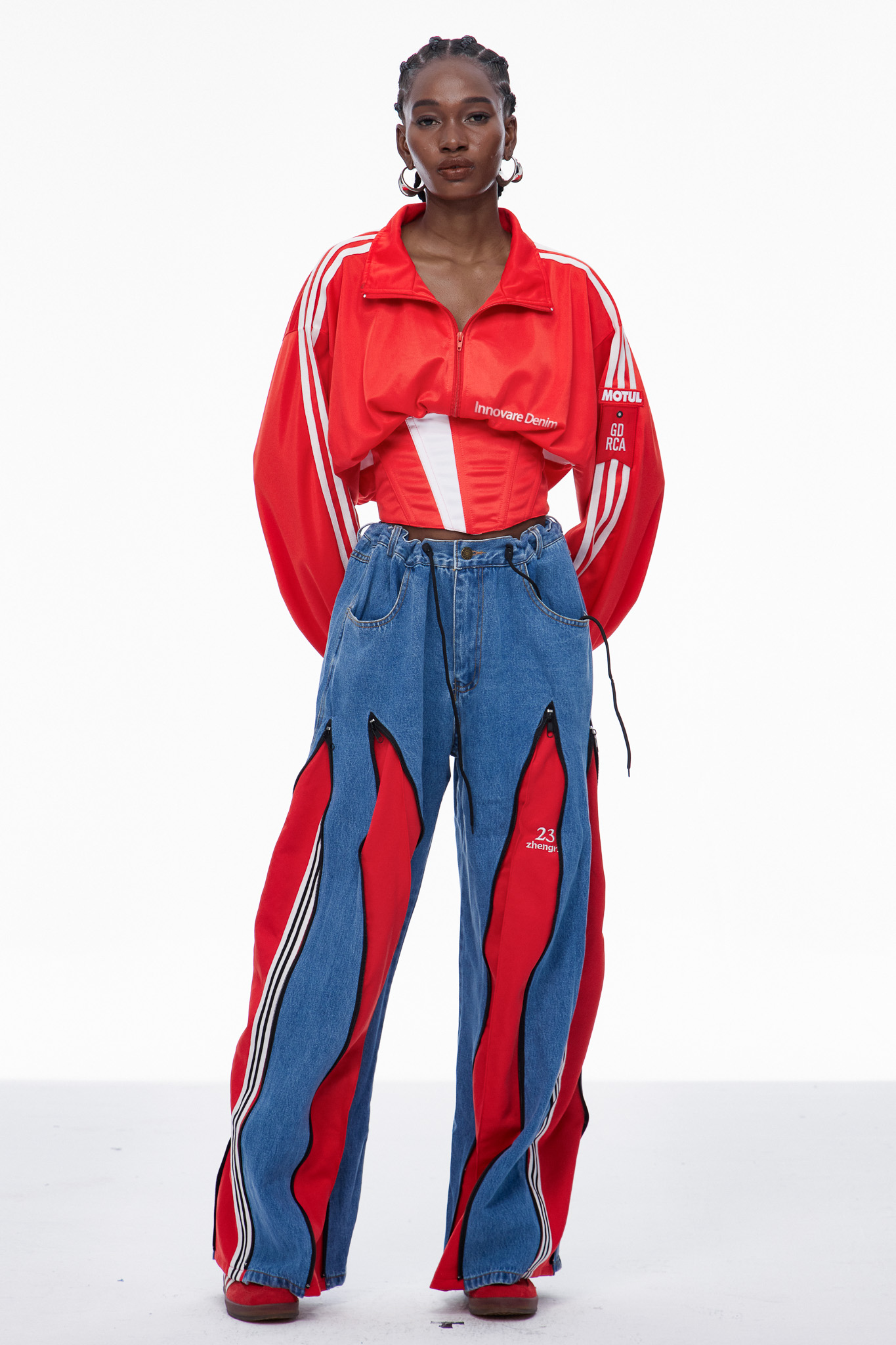 Capricia Stripe Lace Up Top In Red