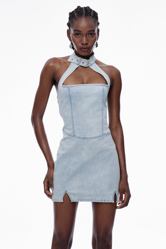 Stylish beautiful dress | Caratauc Cutout Denim Mini Dress - Ideal for special occasions