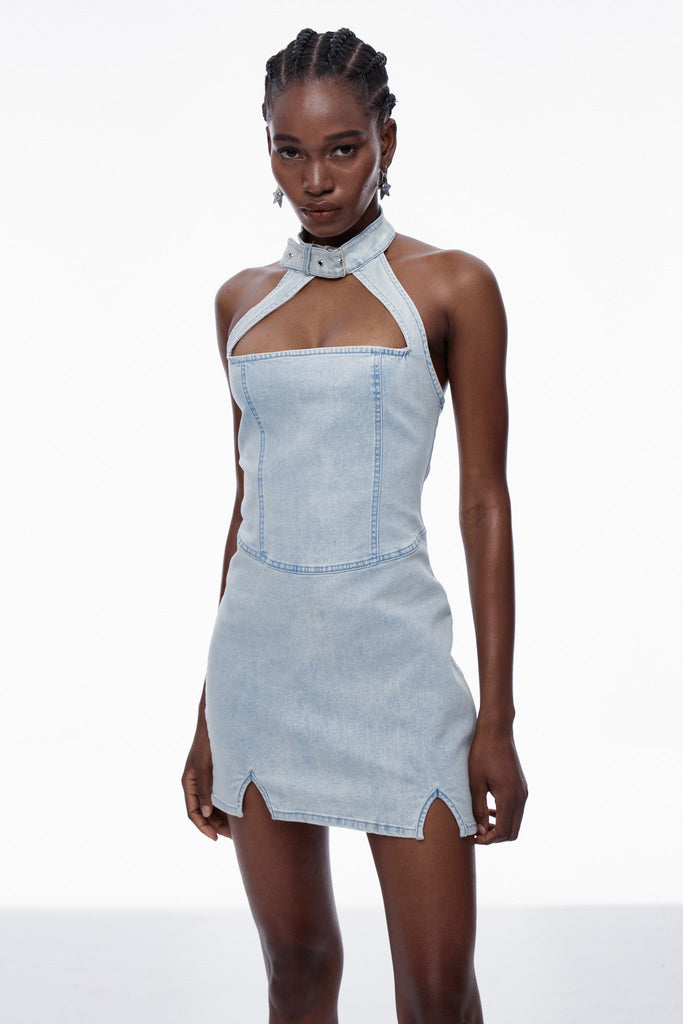 Caratauc Cutout Denim Mini Dress - Stylish beautiful dress for special occasions | Buy Online