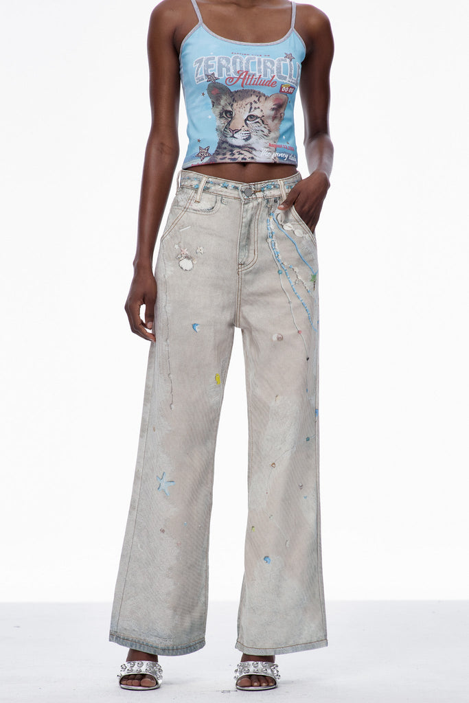Stylish beautiful dress | Carbrey Print Bleached Jeans - Ideal for special occasions