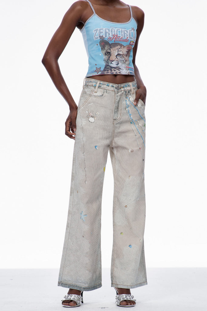 Stylish beautiful dress | Carbrey Print Bleached Jeans - Ideal for special occasions
