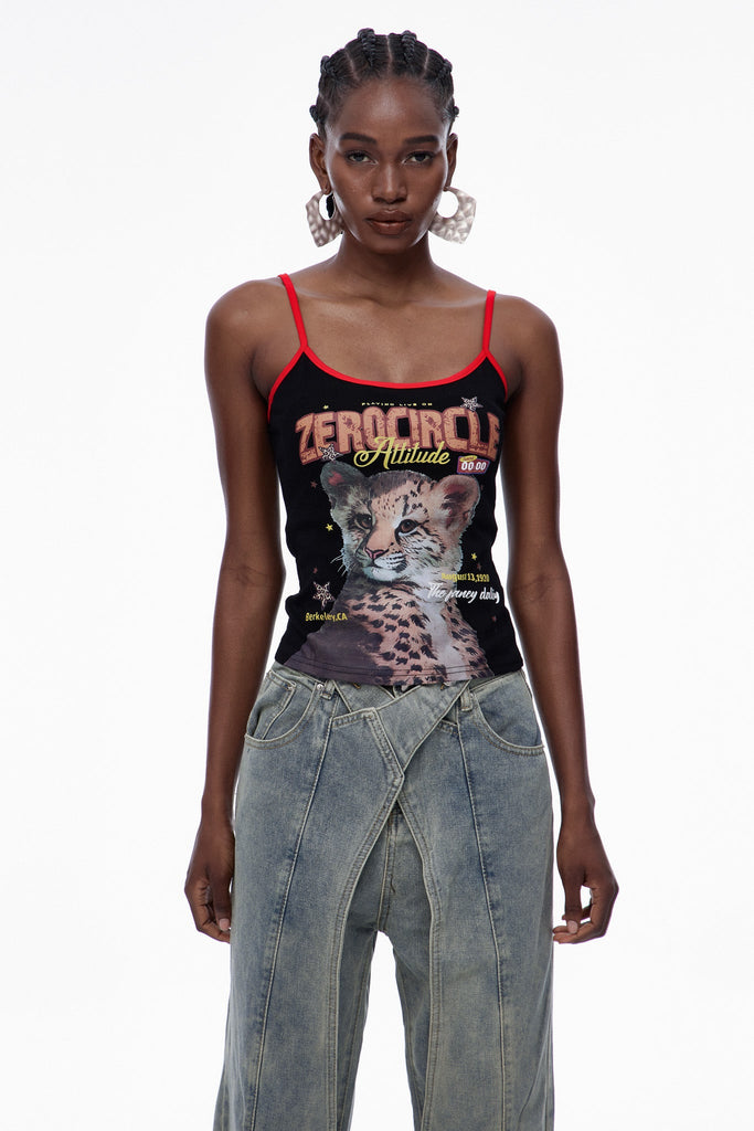 Carbry Print Spaghetti Top In Black - Stylish black dress for special occasions | Buy Online