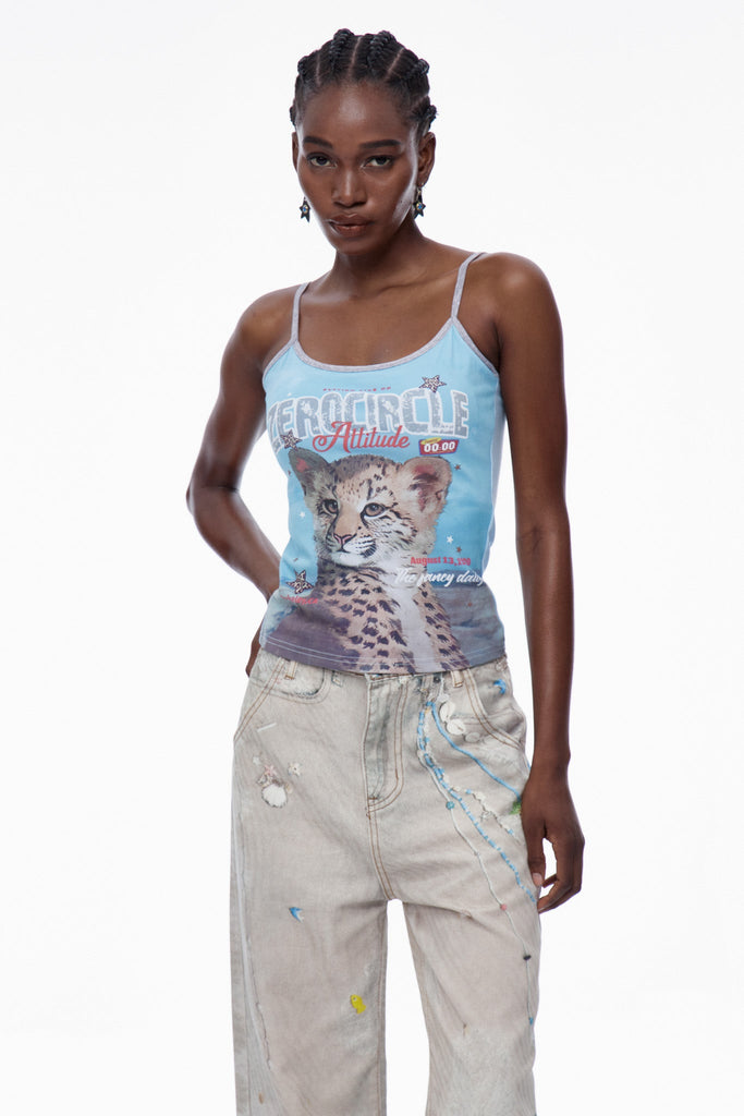 Carbry Print Spaghetti Top In Blue - Stylish blue dress for special occasions | Buy Online