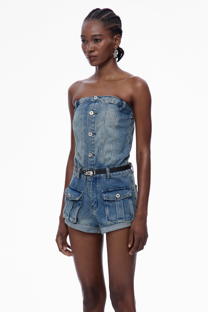 Stylish beautiful dress | Caren Strapless Denim Jumpsuit - Ideal for special occasions